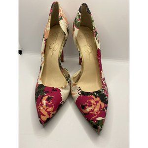 Jessica Simpson Heels Size 8 M Pink Floral Pumps Pointed Toe Stiletto 4"